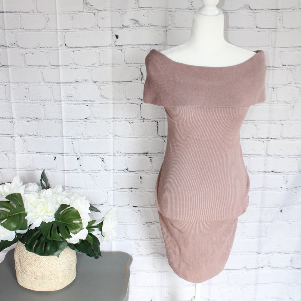 JustFab Pretty Knit Mauve Off Shoulder BodyCon